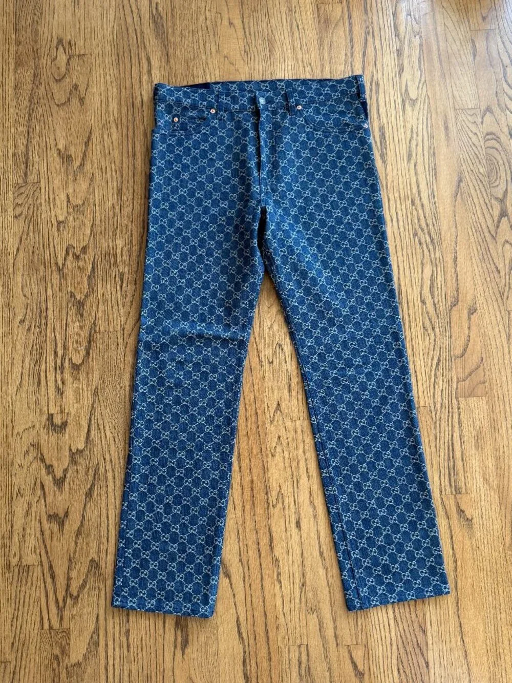 Gucci GG Monogram Denim Jeans Straight Leg Size 34